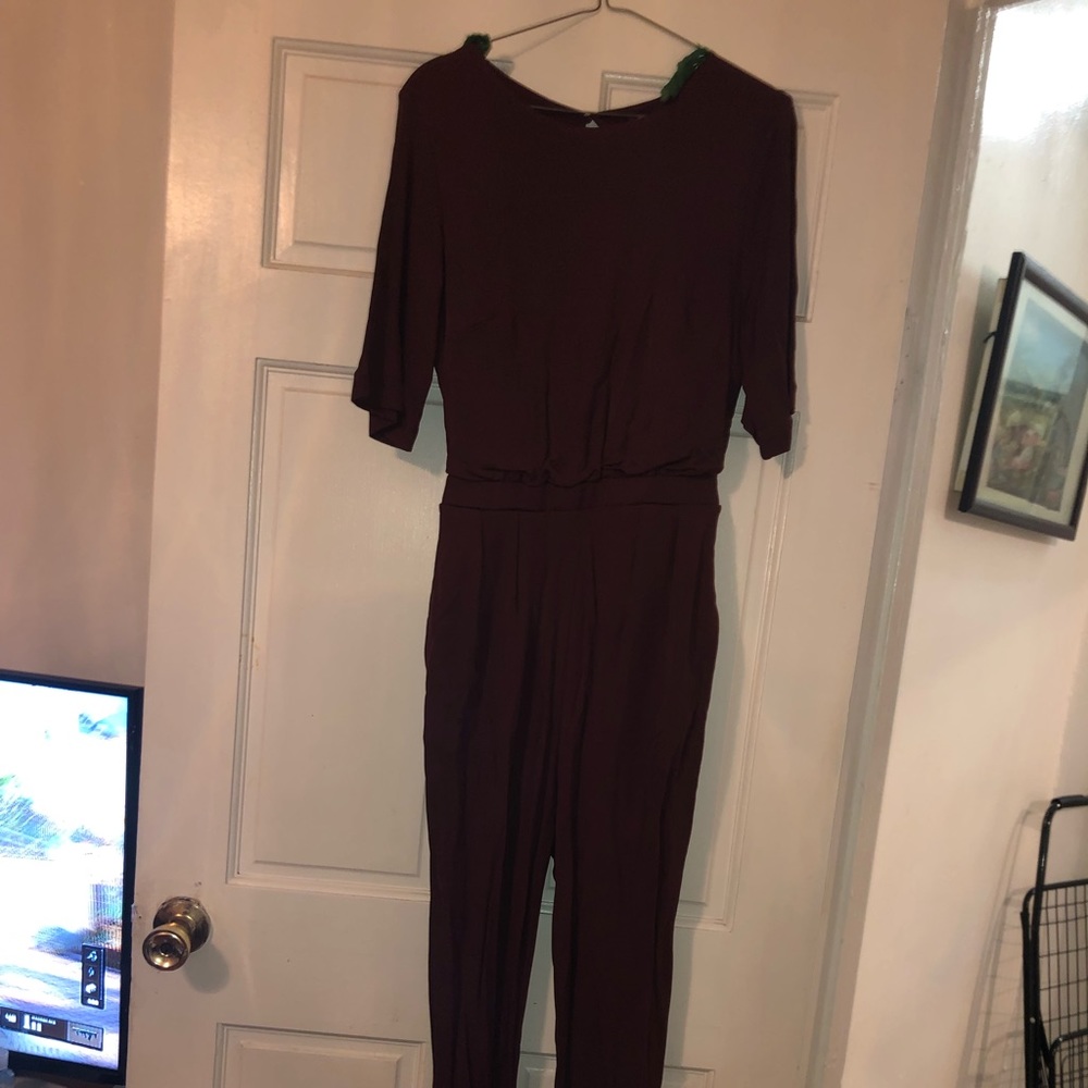 Open back burgundy jumpsuit
